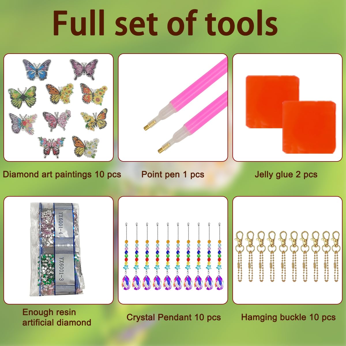 10 セット 蝶 ダイヤモンド アート ペインティング ウィンドチャイム、 5D ダイヤモンドアート クリスタル サンキャッチャーキット 両面 吊り下げ サンキャッチャー 窓 庭 家の装飾用