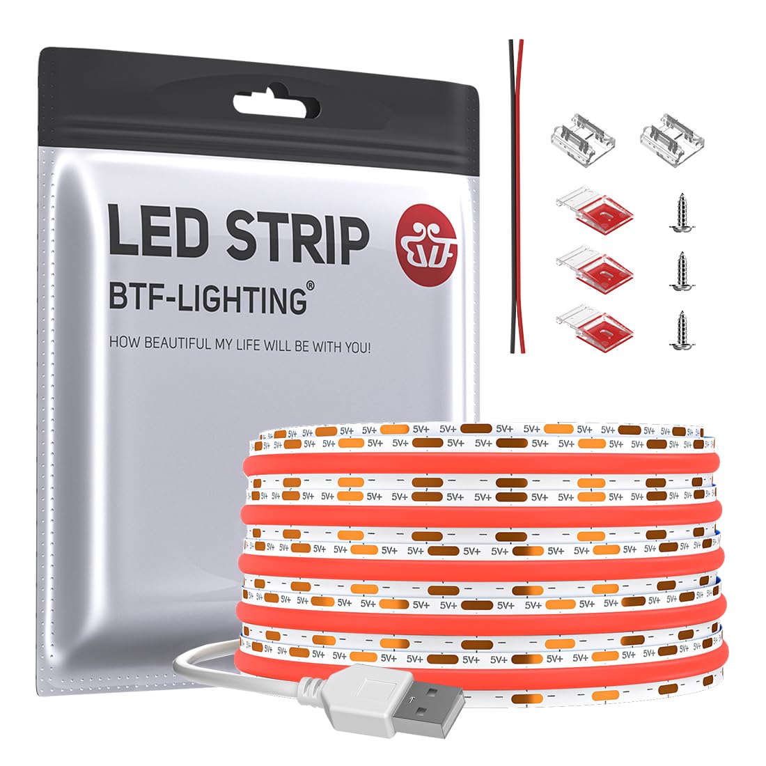 F LEDテープライト USBライト 高密度 フレキシブル 2M 640LEDs/2m レッド 赤色 幅8mm ストリップ DC5V USB 6W/m 調光可能 変形可能 切断可能 寝室 キッチンホーム 屋内装飾 エネルギークラス A+++ 非防水 FOB CRI>85 コントローラーがない