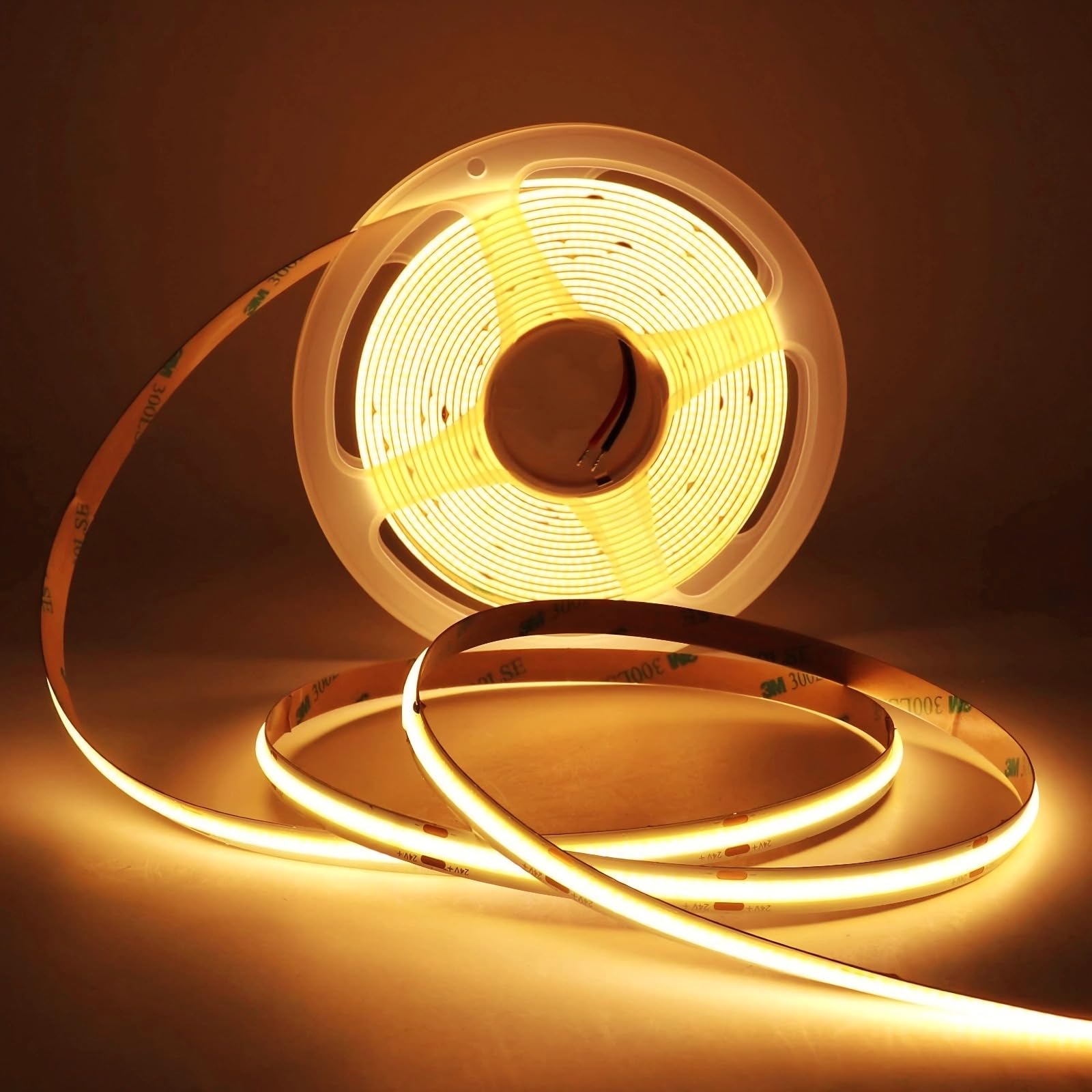 LED照明材料 - LED テープライト DC12V 5m 電球色2700K 480LED/m 超狭幅 8mm 高輝度 高演色性 CRI>95 ドットレス均一光 調光可能 フレキシブル 切断可能 屋内用 即貼り（両面テープ付） ベッドルーム キッチン照明