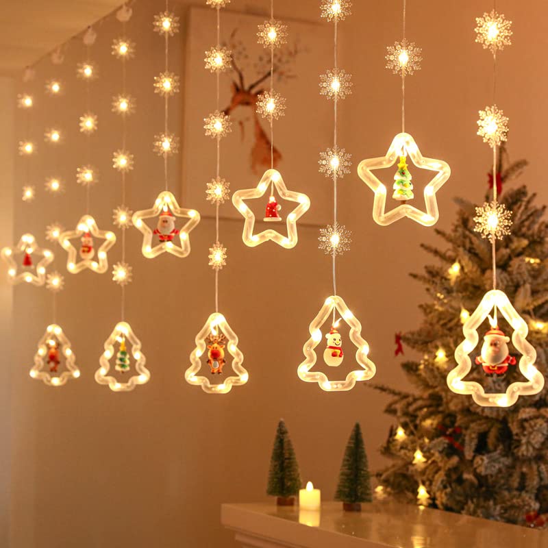 Light - クリスマス カーテンライト LED イルミネーションライト クリスマスライト リモコン付き ストリングライト 星型 飾りライト 雰囲気作り (USB式 ウォームホワイト)
