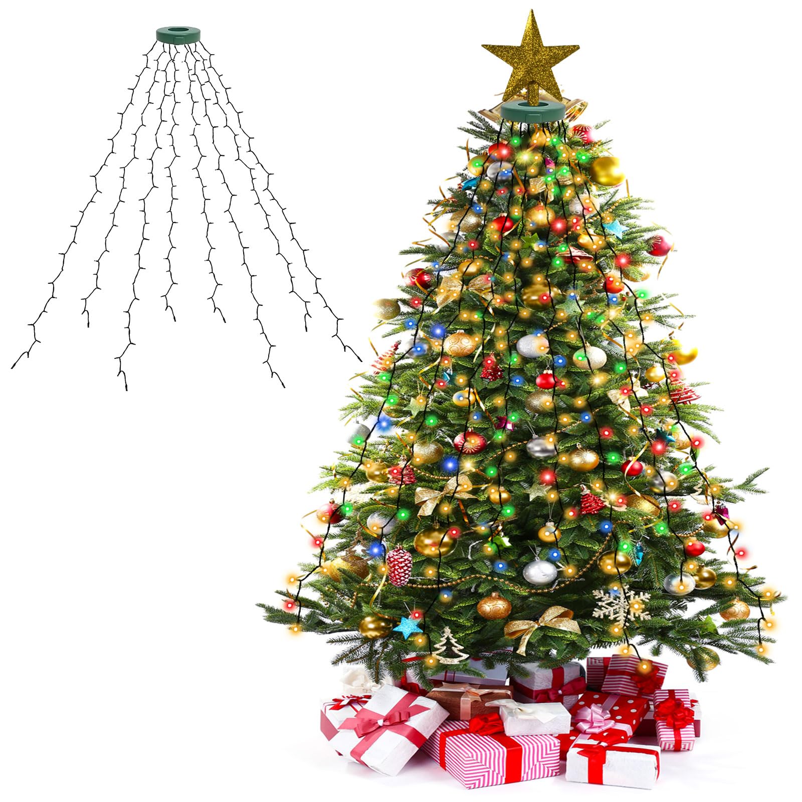 Rakuten - LED イルミネーションライト USB クリスマスツリー ライト 2M 8本 280球 クリスマス飾りライト イルミネーションライト リモコン制御 メモリー機能 8種点灯モード タイマー機能 デコレーション LEDストリングライト クリスマス/正月/パーティー/誕生日/学園祭/お祭り/新年/家