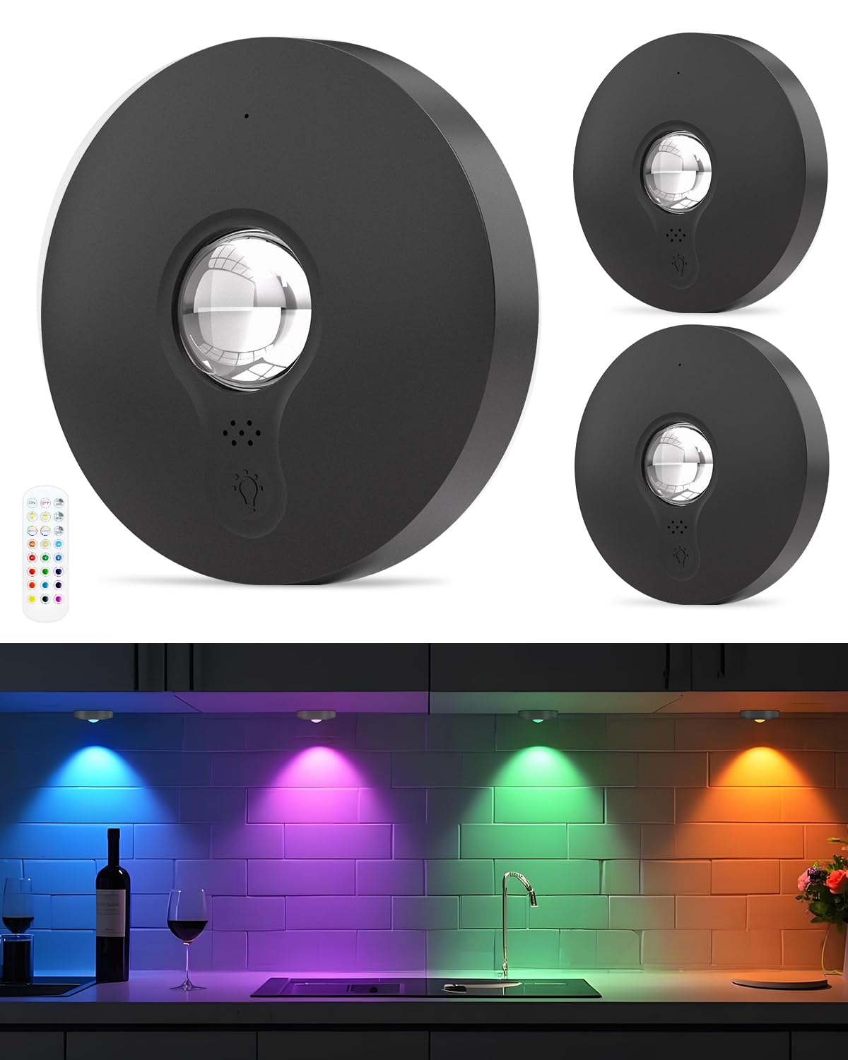 3個セット タッチライト キャビネットライト 充電式 RGB 1500mAh バッテリー内蔵 キャビネット下用キッ..