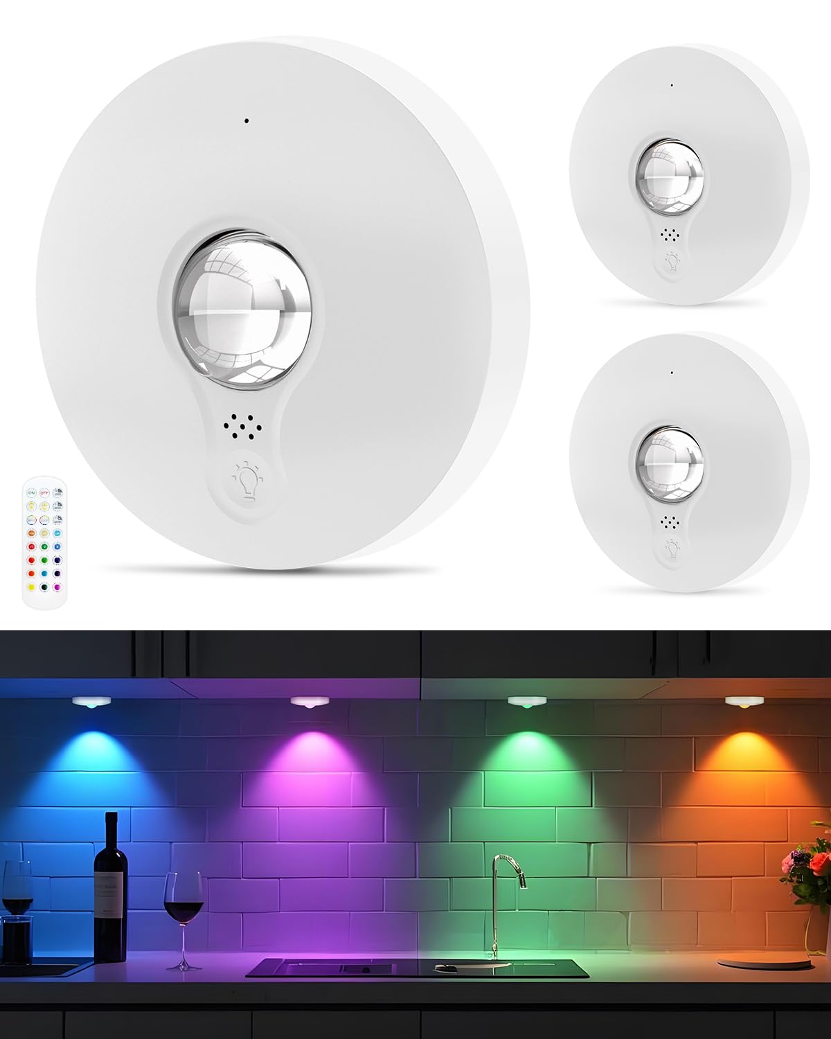 3個セット タッチライト キャビネットライト 充電式 RGB 1500mAh バッテリー内蔵 キャビネット下用キッ..