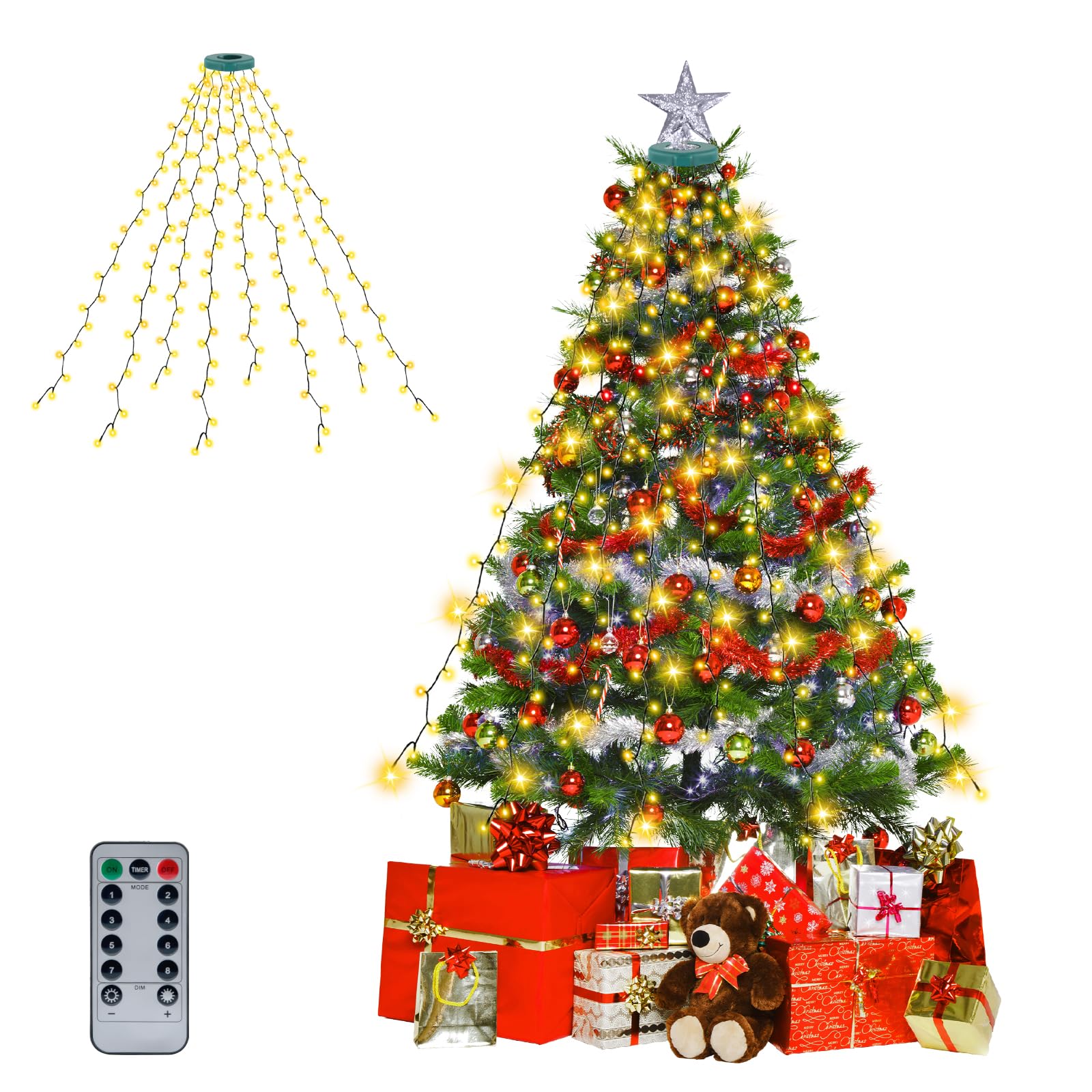 Rakuten - LED イルミネーションライト 屋外 防水 ストリングライト クリスマスツリーライト リモコン付き 200球 1.5M 8本 USB式 イルミネーション クリスマス 飾りらいと 8点灯モード 記憶機能 タイマー機能 LEDイルミネーション アウトドア 室内 クリスマス電飾 フェアリーライト（ウ
