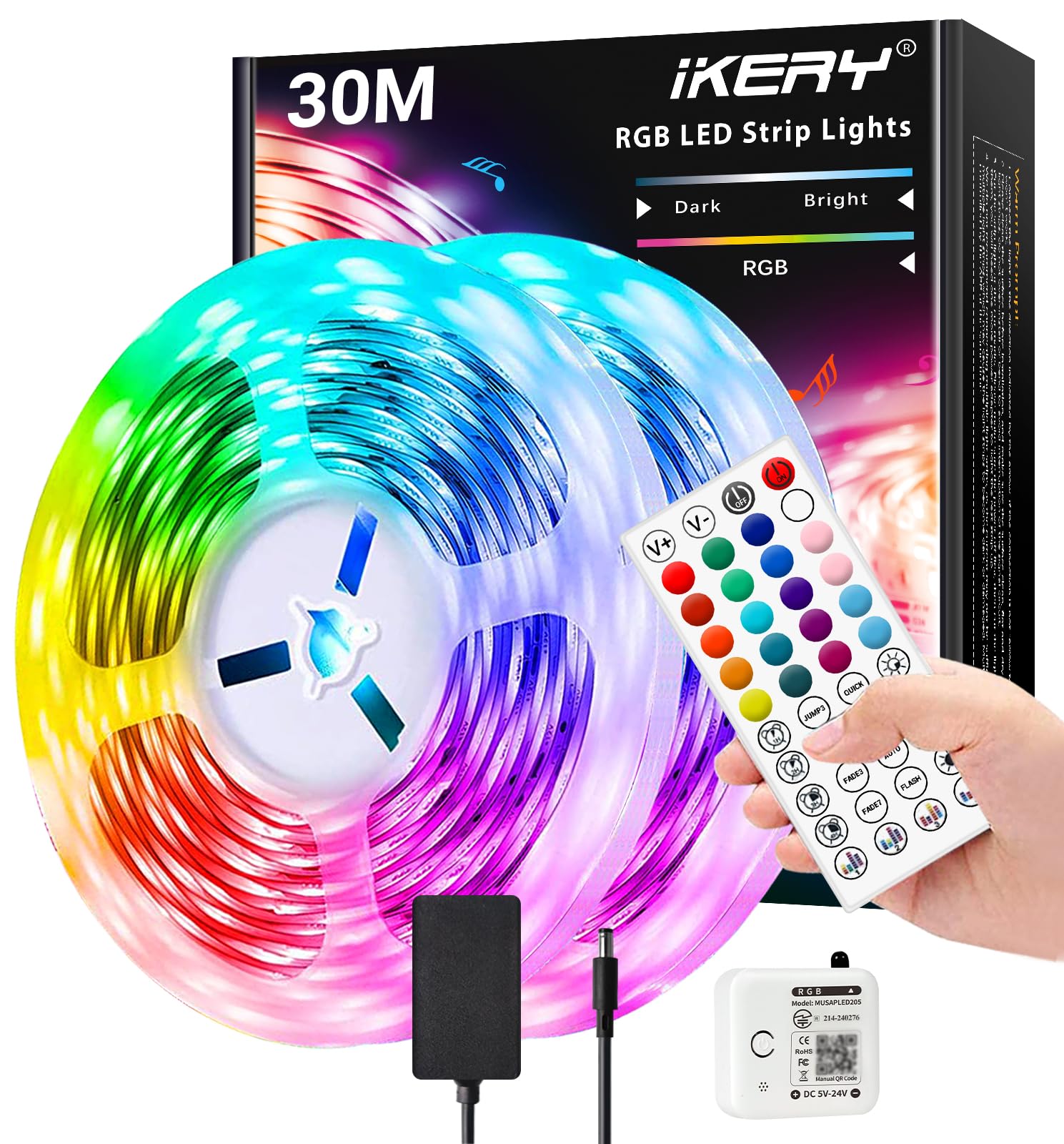 Rakuten - LED テープライト30M リモコン版 LEDテープ 20色+12種類モード 4音楽モード付き 調光調色 間接照明LEDストリップランプ インドア/寝室/キッチン/リビングルーム クリスマス/誕生日パーティー/祭り/クラブ?バー装飾照明 15Mx2ロール