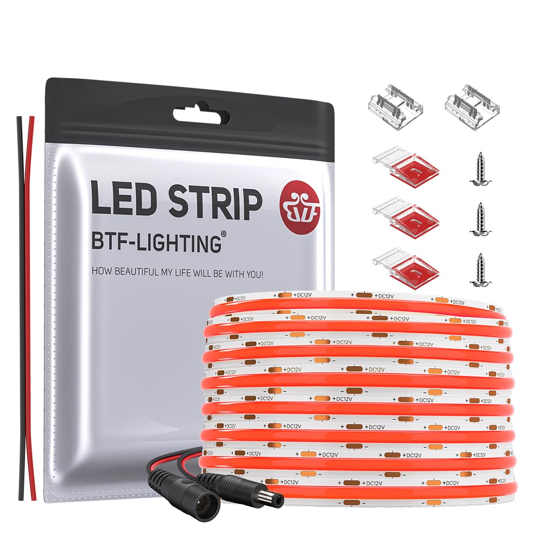 F LEDテープライト 高密度 フレキシブル 5M 480LEDs/m 2400LEDs/5m 赤色 レッド 幅8mm ストリップライト DC12V 9W/m 調光可能 変形可能 切断可能 寝室 キッチンホーム 屋内装飾 エネルギークラス A+++ 非防水 FOB CRI>90
