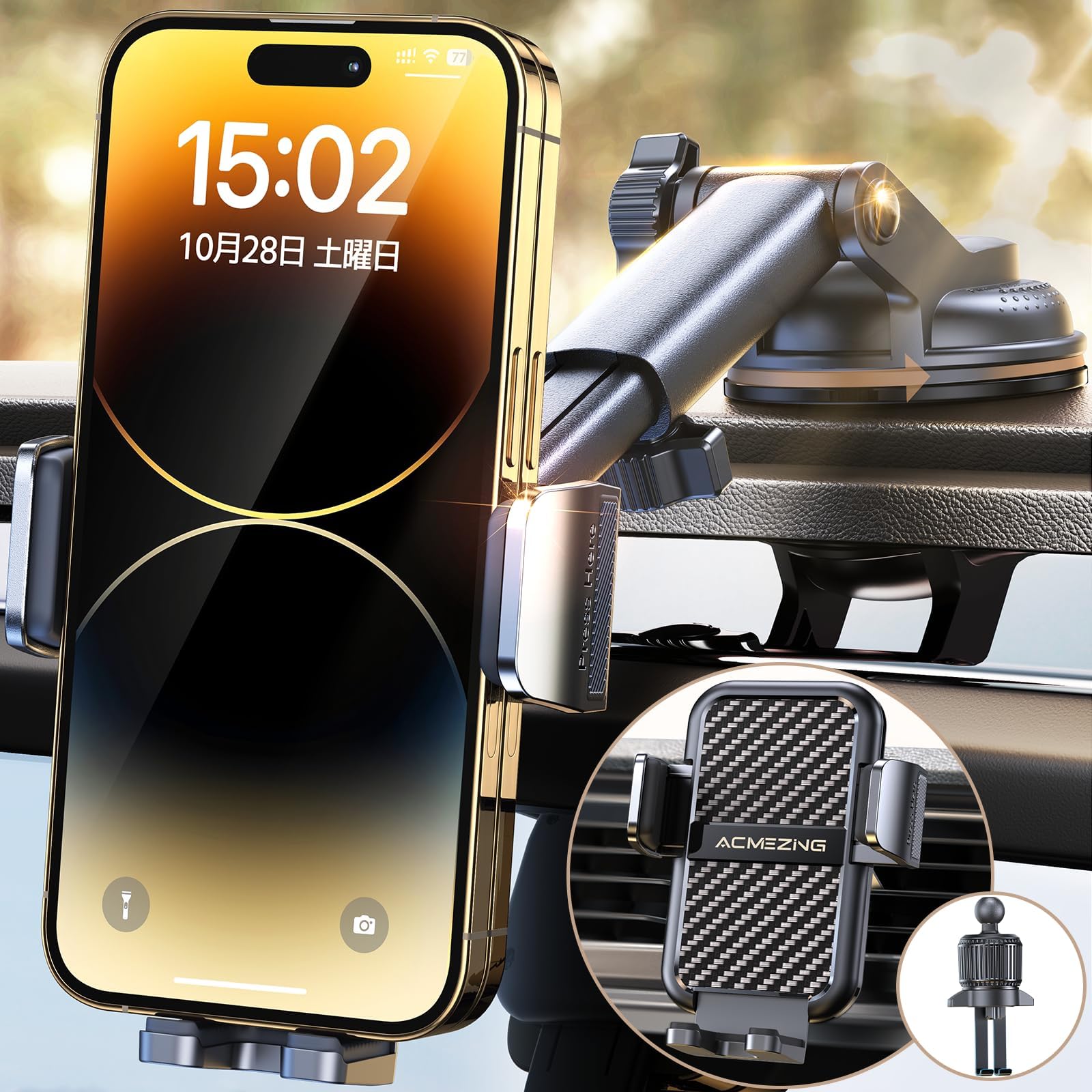 スマホホルダー 車 スマホスタンド 車載 超強力真空吸盤 カー用品 携帯ホルダー 安定性アップ 背面ボタン 片手操作 車用品 携帯スタンド 自由調節 車用 エアコン 吹き出し口 取付け簡単 iPhone/Android4-7インチ多機種と多車