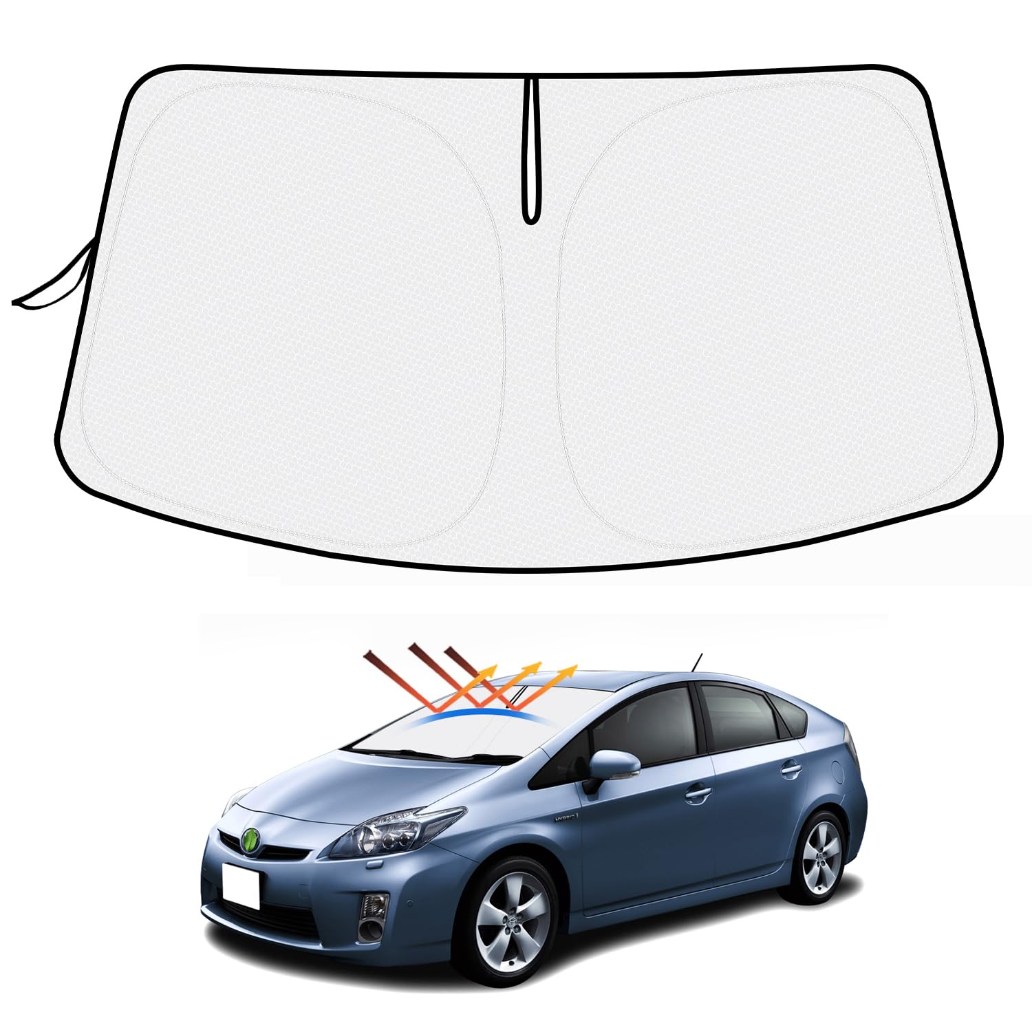 【ハンドル日よけカバー付き】トヨタ プリウス 30系 サンシェード フロントガラス用 PRIUS 30 ZVW30 ZVW35 2009年-2016年 車用サンシェード UVカット 日よけ 日差しカット 遮光 断熱 折り畳み式 ハンドルサンシェード(4)