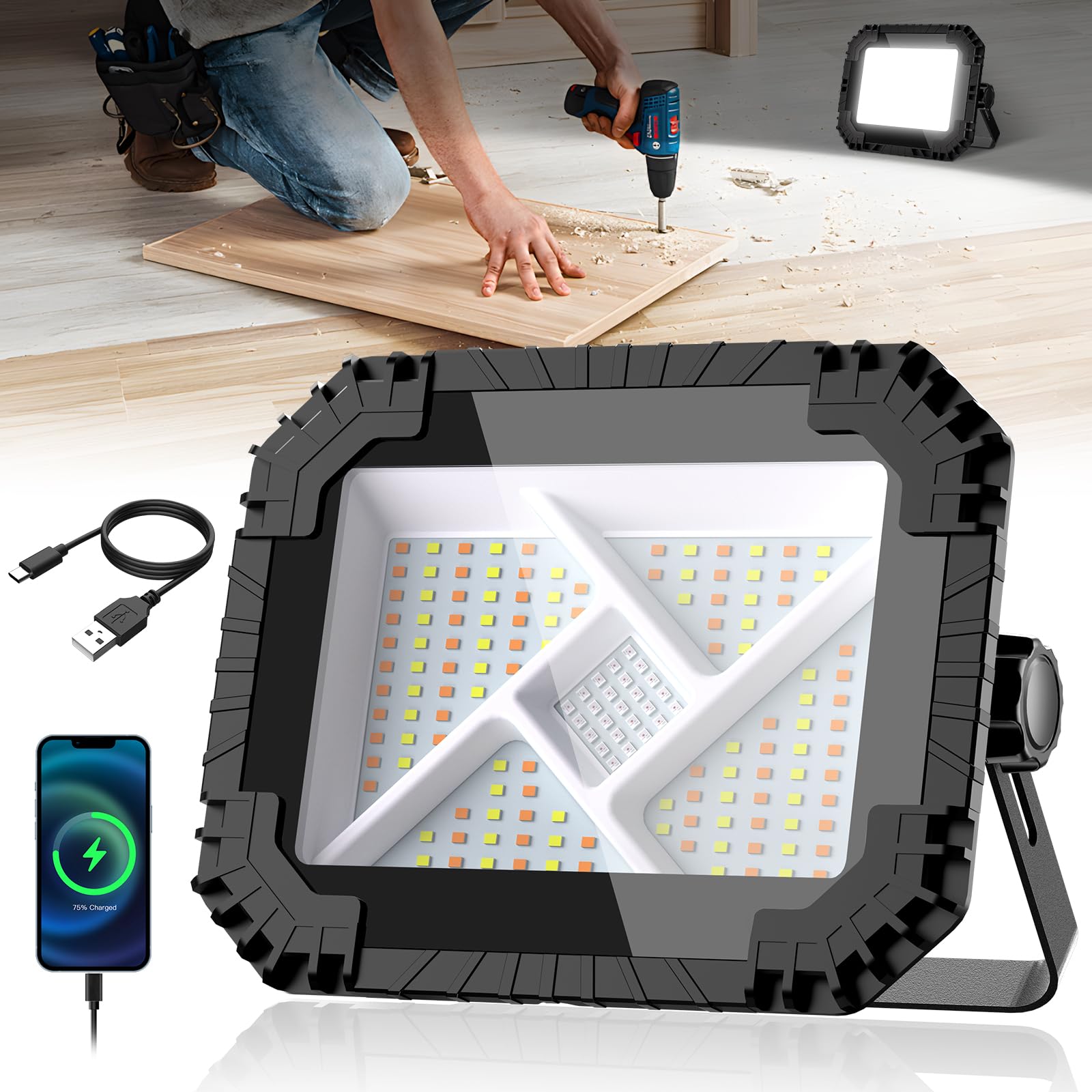 投光器 充電式 led 作業灯 ランタン 超高輝度 400W相当 20000mAh大容量 Type-c充電式 【2025新版 連続点灯時間12H~25H】 7つのモード 調色調光タイプ モバイルバッテリー機能 LED投光器 便携式作業ライト ワークライト LEDライト 懐中電灯 防災/停電時/夜釣り/非常用/夜間