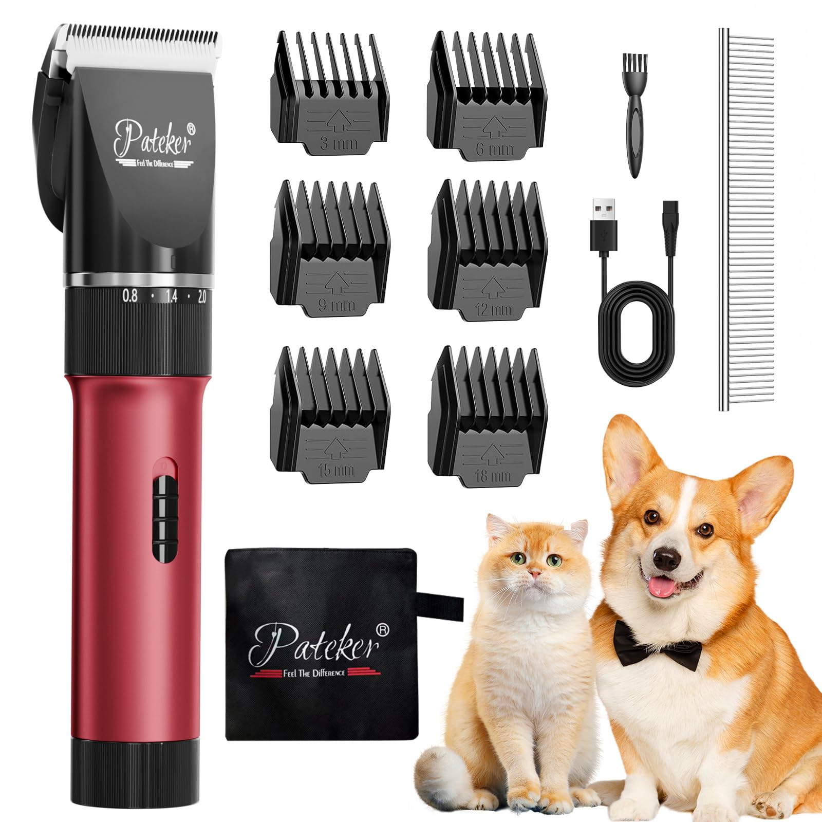R コードレス グルーミングバリカン ペットの全身の毛をプロの仕上がりに 調整可能なコームガイド ペットグルーミングセット | 小型犬～大型犬＆猫対応 | 人間工学デザイン | 初心者向け日本語説明書付き