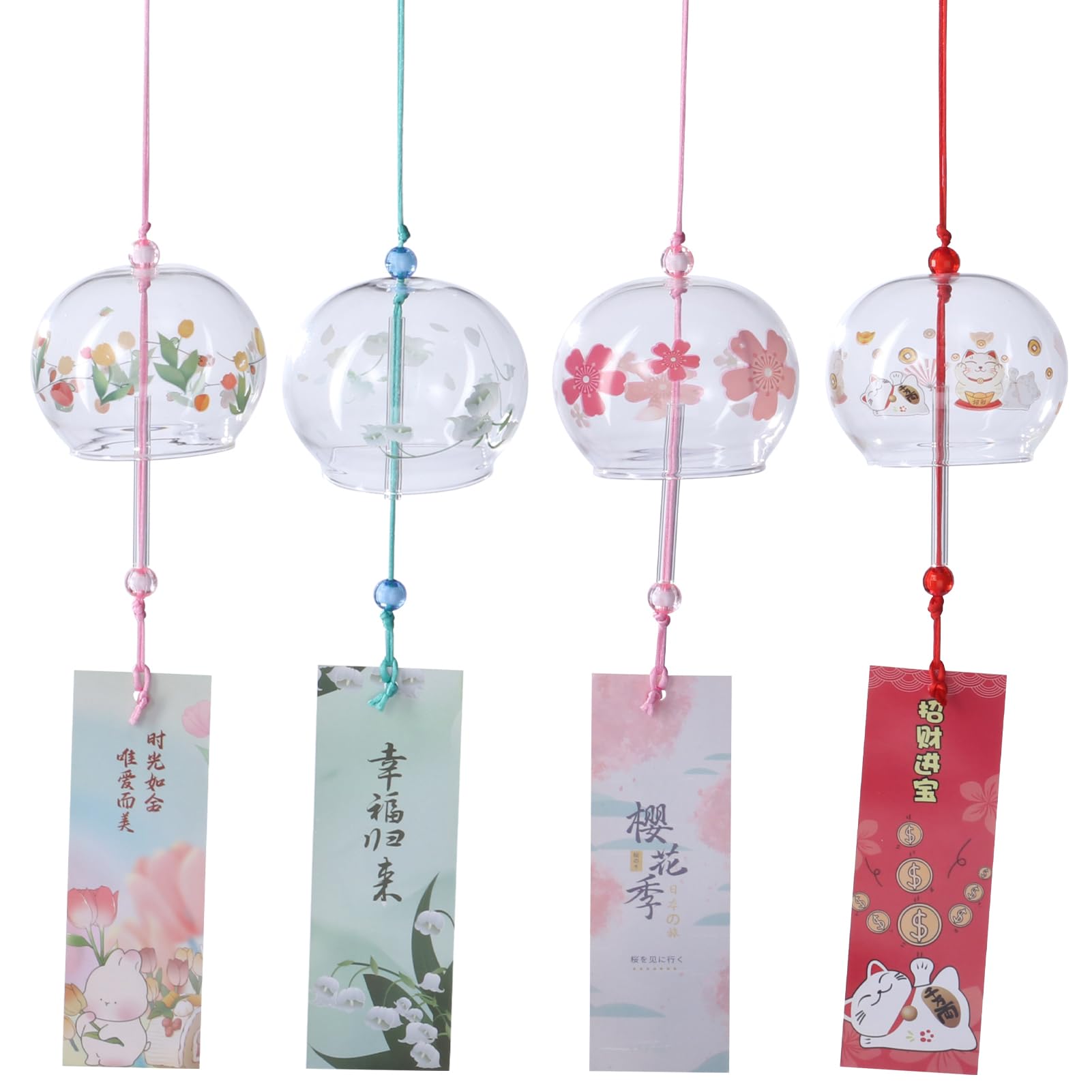 Rakuten - 風鈴 おしゃれ 風鈴 江戸風鈴 風鈴 キット 風鈴 ガラス 風鈴スタンド 風鈴 手作りキット 風鈴 おしゃれ風鈴 ガラス 江戸風鈴 風鈴 金魚 チリーン 風鈴 うきわと風鈴 通販 江戸風鈴ランキング クラゲ 風鈴 (（チューリップ＋ブルーベル＋桜＋幸運な猫） 4