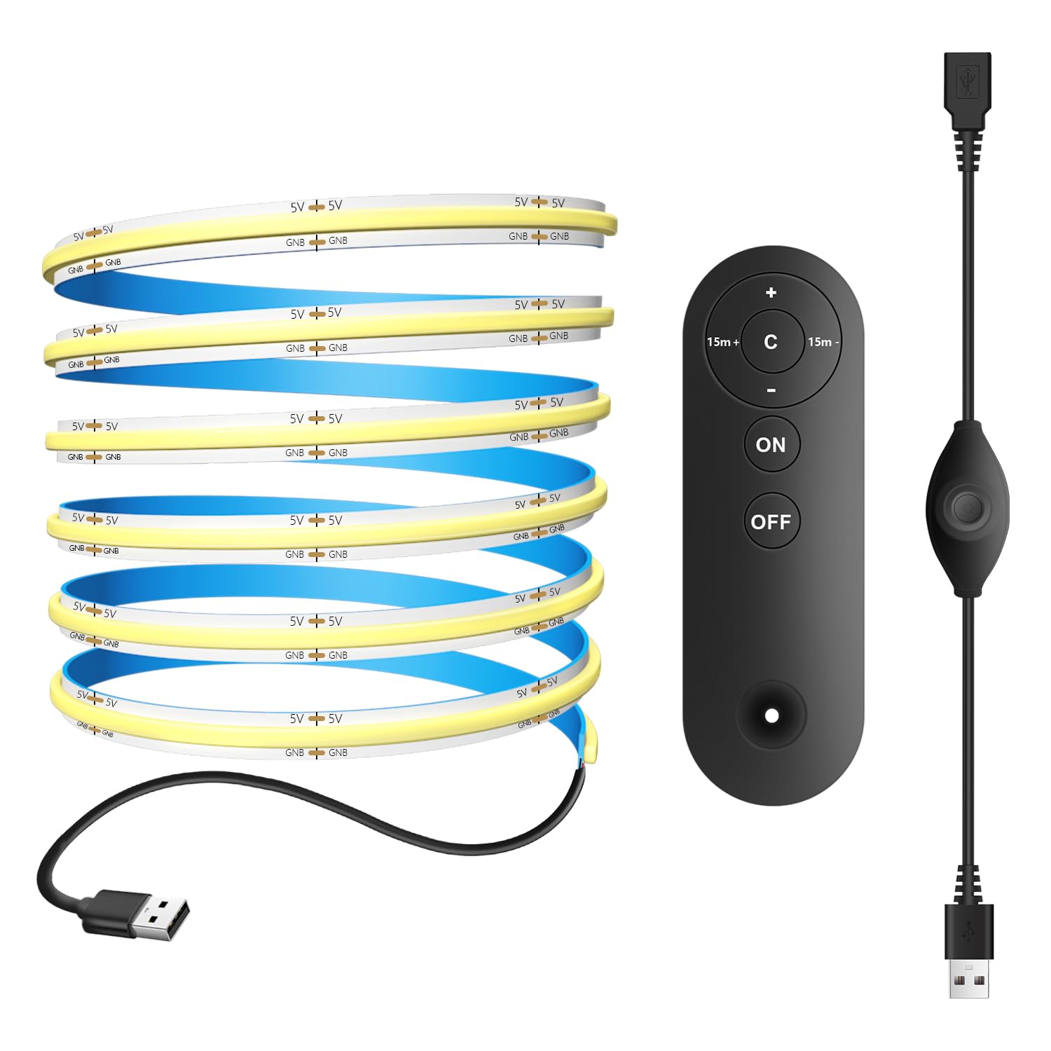 Rakuten - LEDライト LEDストリップライトUSBリモコン付き 0.5m 白光色6000K フレキシブル 高密度320LEDs/m LEDLEDライト180°発光CRI>=90，両面テープ変形可能 切断可能 寝室 キッチンホーム オフィス (6000K 0.5m)