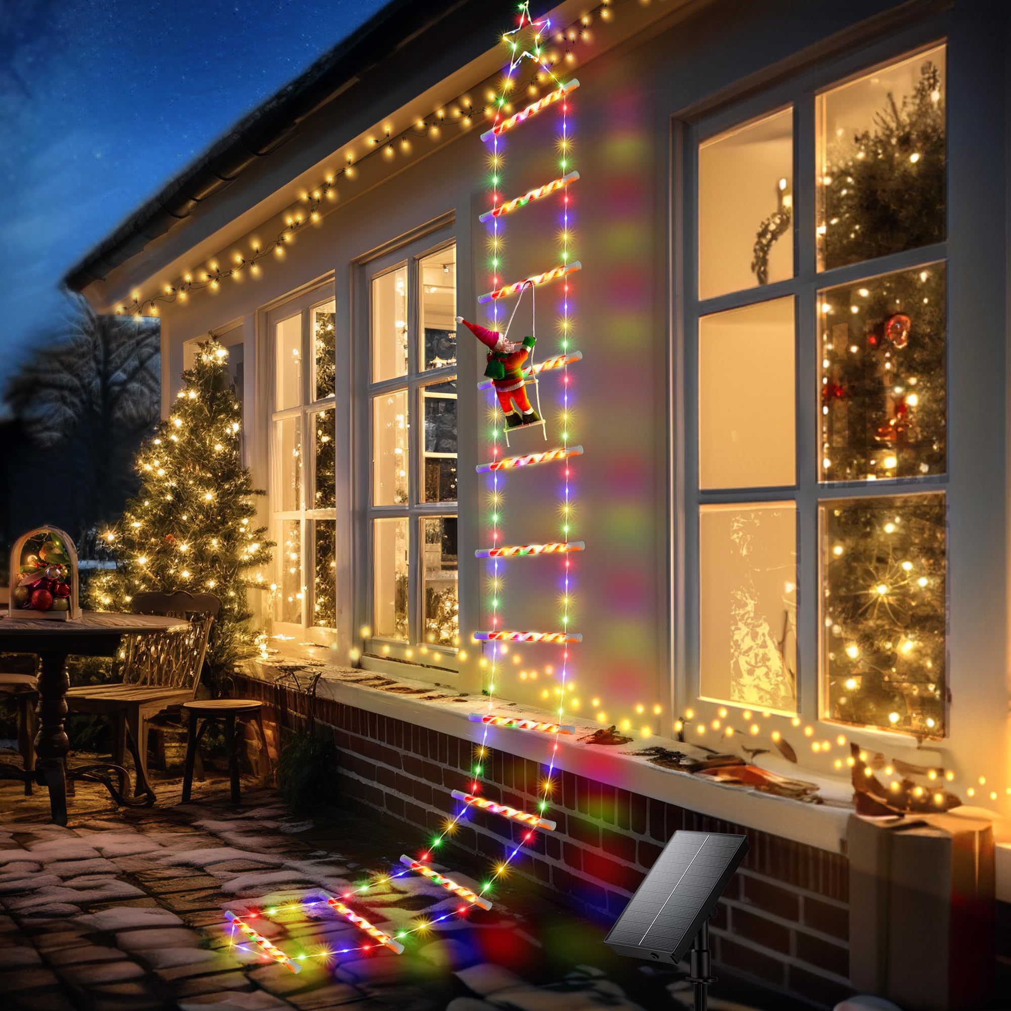 ソーラーライト 屋外 防水 ガーデンライト 屋外 防水 クリスマス 飾り 屋外 はしごライト クリスマス イルミネーションライト 屋外 防水 サンタ同梱 ソーラー充電/USB充電 十種類の照明モード 1200mAh大容量バッテリー イルミネーションロープラダー