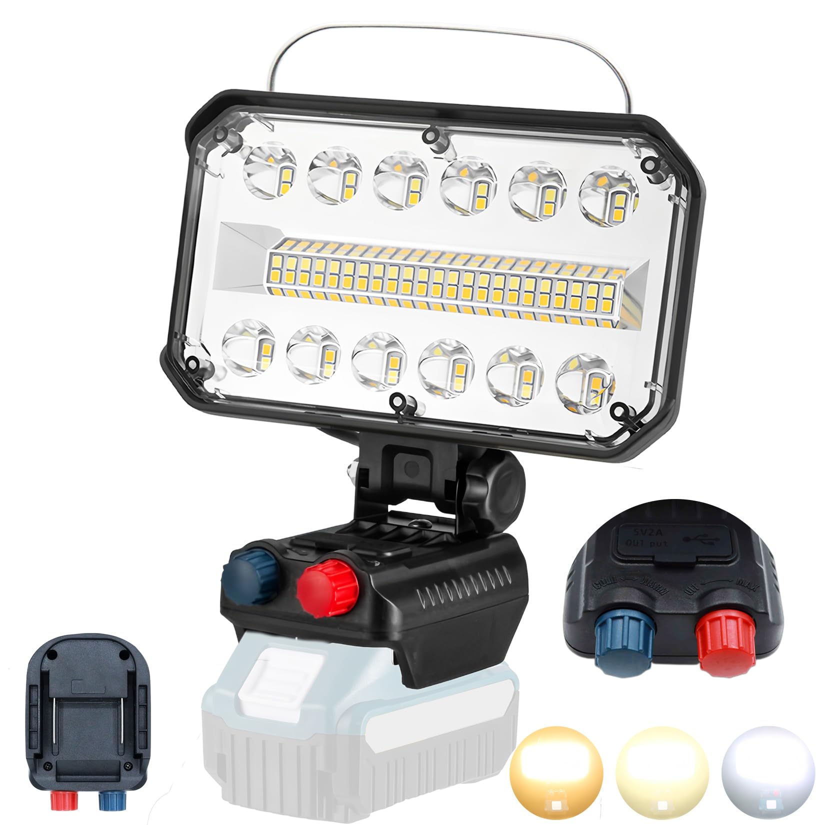 投光器LED 作業灯【無段階調光/調色】14.4V/18Vバッテリーとの互換性があり 高輝度 明るさ持続 定電流..