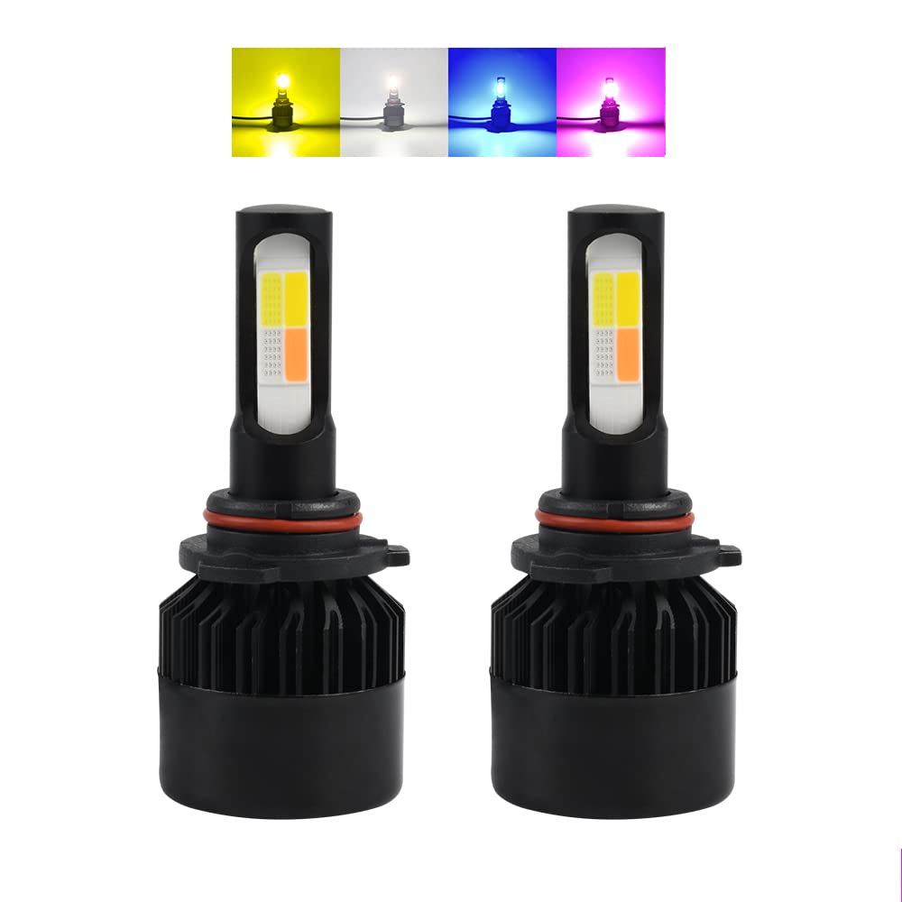 Accessories - 車用 LED フォグランプ HB4 9006 フォグ LEDバルブ イエロー ホワイト ブルー ピンク 4色 切り替え フォグライト ヘッドライト 汎用 LEDライト 黄色 3000K 白 6000K 青 フォグバルブ 12V 高輝度 COBチップ ファン 冷却 2個セット