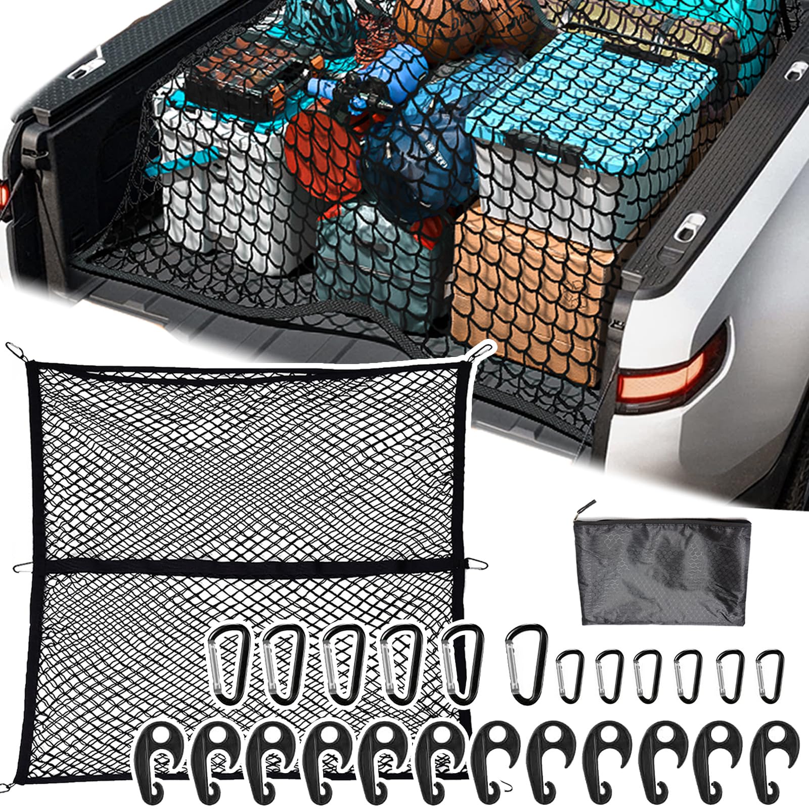 カーゴネット 高弾性 100x120cm 2層ネット トラック荷台 カーゴネット 荷崩れ防止 メッシュ ルーフネッ..