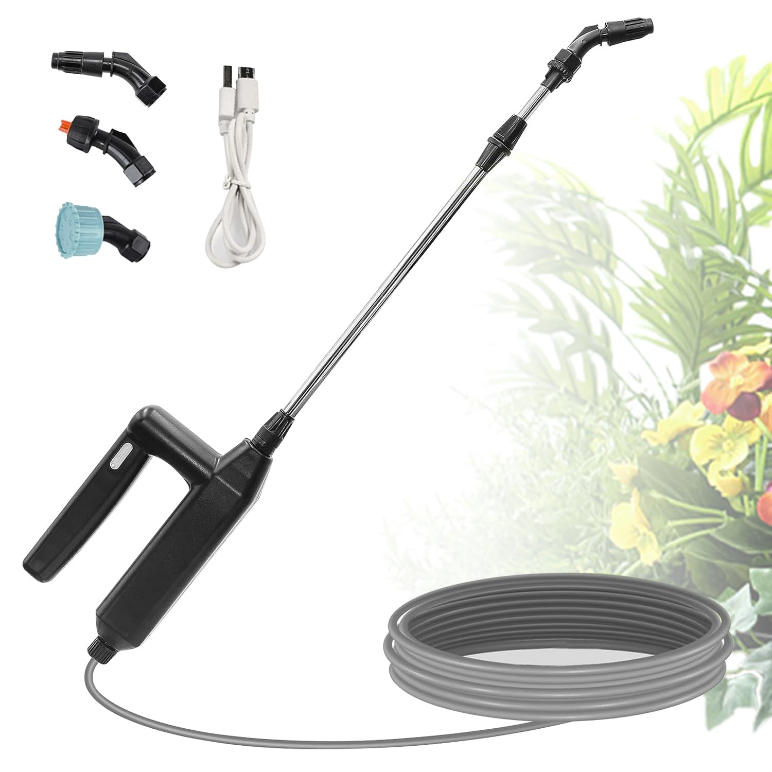 【2023年電動噴霧器】ボタン1つ押すと自動散水機能をオンにし、もう一度押すとオフにすることができます。充電式電動噴霧器はUSBで充電でき、2000mAhのパワフルなバッテリー容量は、フル充電後約2.5時間連続作業が可能です。【伸縮スプレー...