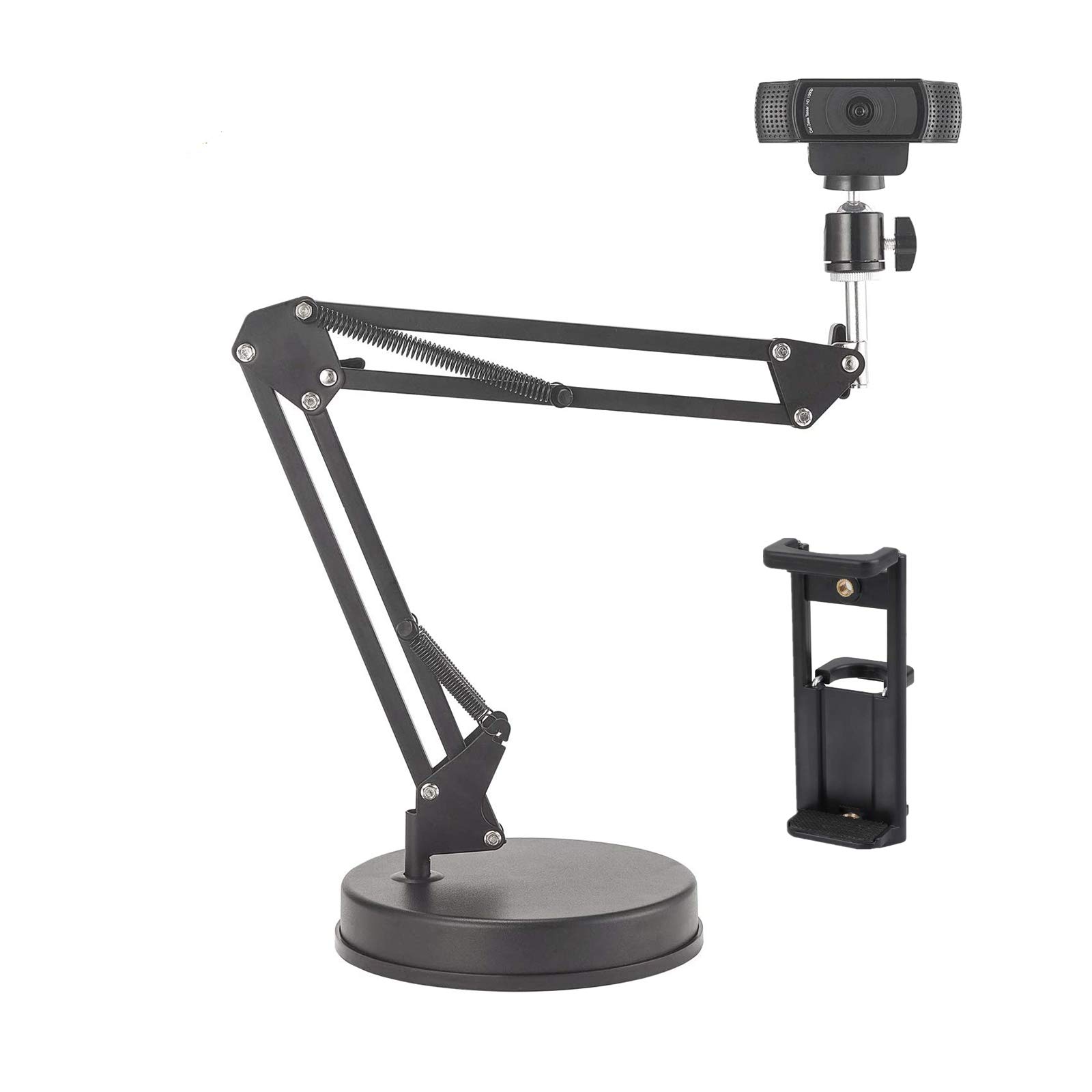 カメラスタンド 調整可能 アーム なテーブルトップ56cmサスペンションブームシザーアームスタンド、カメラ/ウェブカメラ/リングライト/電話/タブレット用ベース付きスマホ 三脚、Logicool C925e/922x/922/930e/930/920/615、GoPro Hero 8/7/6/5、Arlo Ultra/Pro/2/3に対応