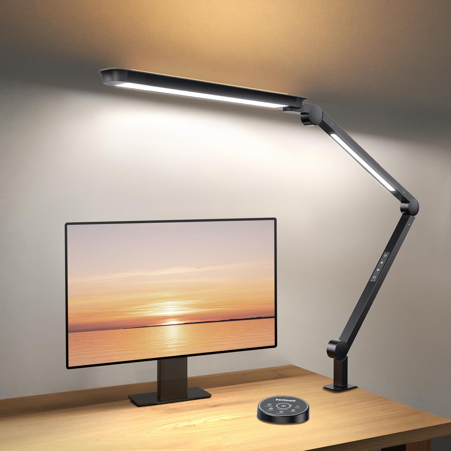 デスクライト LED 無線リモコン?3光源Ultra版?24W?JIS AA形?環境補助光?独立制御 4段階調光調色 クランプ 電気スタンド 「PSE認証済」 多角度調節 スタンドライト 目に優しい 卓上ライト 読書/勉強/仕事 ブラック
