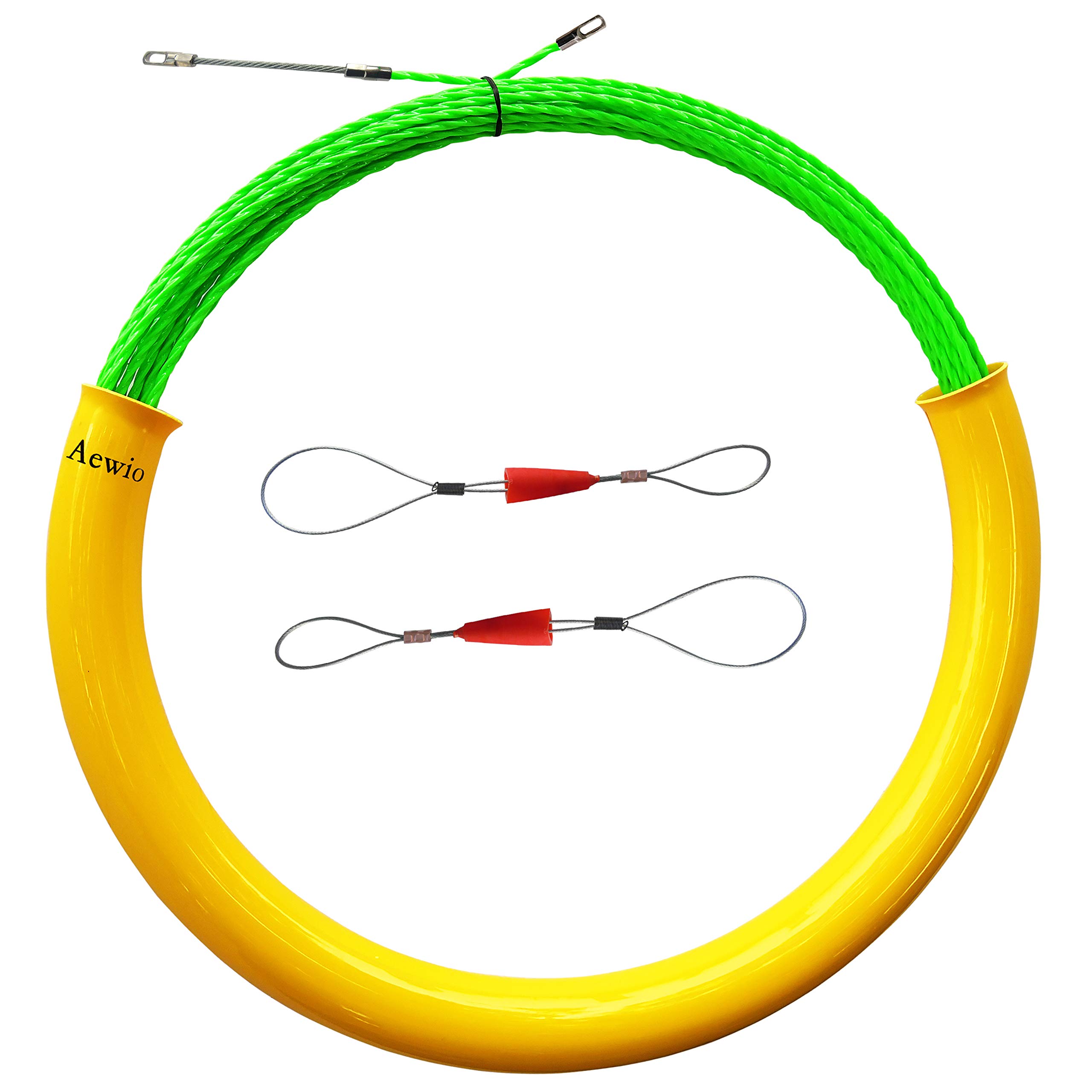 20m通線 ロッド径 5mm 通線収納ケース 通線ワイヤー スチールワイヤー 通線 入線専用ワイヤー 通線工具 (20mグリーン+通線収納ケース)(4.0)