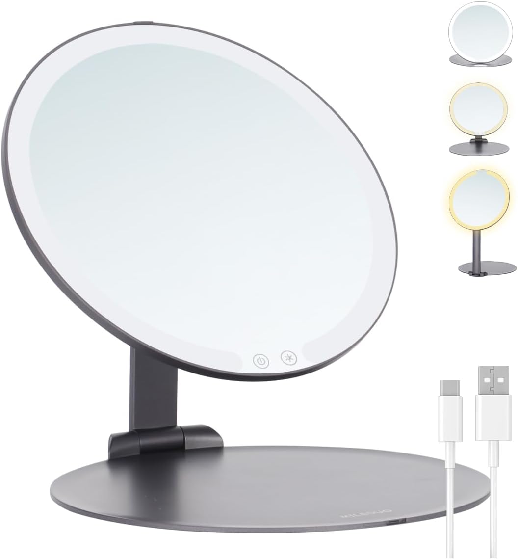 化粧鏡折り畳み式 LED 女優ミラー 卓上 ライト付き 女優ミラー 850mAHバッテリー USB充電式 3光色 無段..