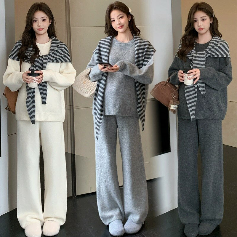 ★新商品★ 先着50名限定!1000円OFFクーポン進呈♪【ニットセットアップ 3点セット】レディース 上下セット+三角ニットストール付き☆秋冬コーデ ふわふわ...