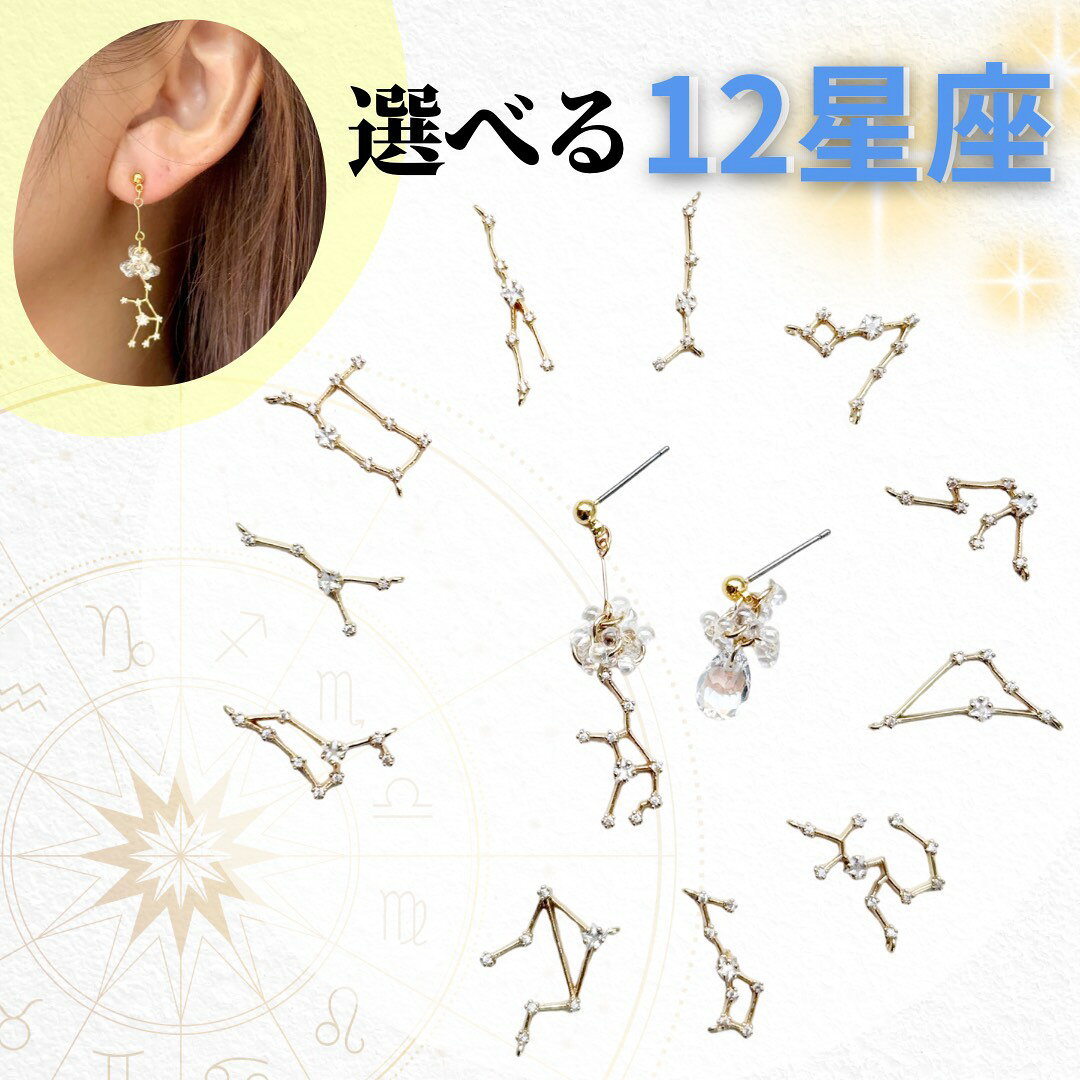 Rakuten - 星座ピアス　星座イヤリング　12星座　金属アレルギー対応　星　月　おもしろピアス　誕生日　選べる　ギフト　プレゼント プラネタリウム　星空