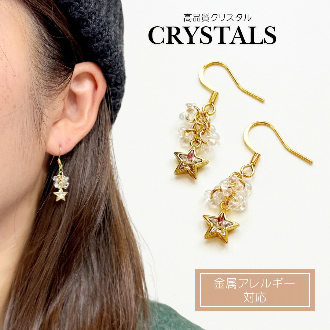 星ピアス スターピアス クリスタルピアス イヤリング 星 天体観測 プラネタリウム クリスマス 流星群 ガラス モチーフ 面白ピアス おもしろピアス 金属アレルギー対応 サージカルステンレス じゃらじゃら クリア