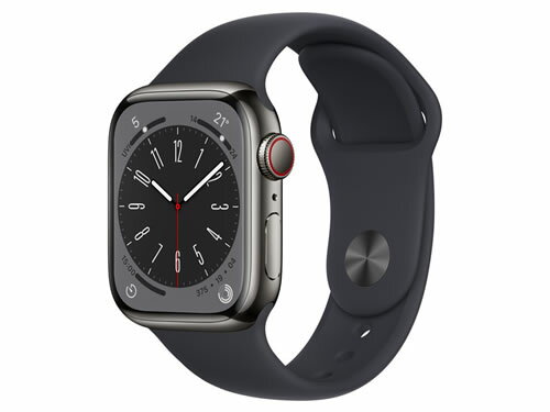 【在庫あり・送料無料】Apple Watch Series 8 GPS+Cellularモデル 41mm MNJJ3J/A [グラファイトステンレススチールケース/ミッドナイトスポーツバンド]