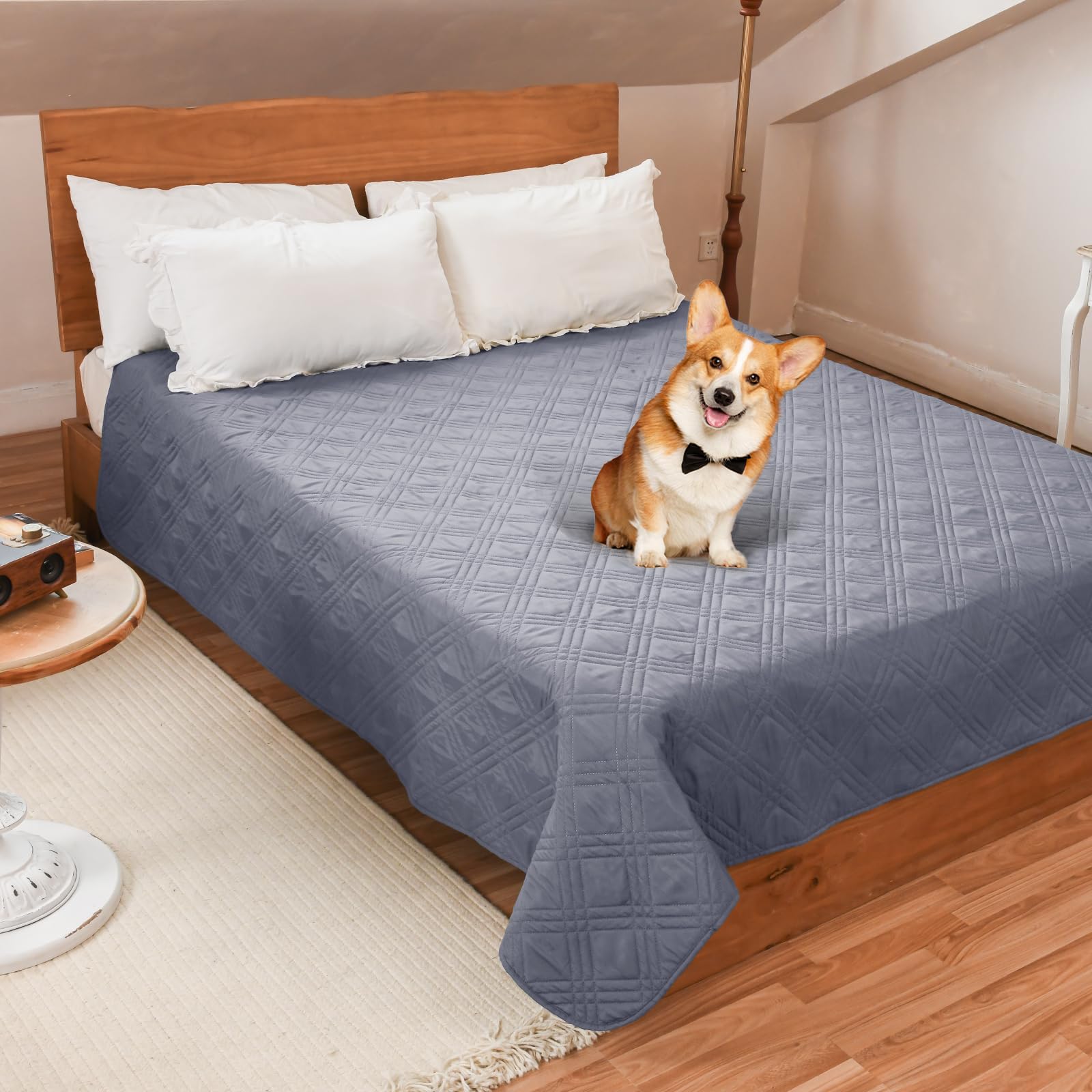 LOOBANI 防水カバー ベッド 防水シーツ シングル ダブル ベッド 犬 猫用 ベッドカバー 防水 ソファー 防水シーツ 漏れ防止 滑り止め 家具プロテクター 丸ごと洗える 噛み耐性 速乾 消臭 防ダニ 抗菌加工 大判 おねしょシーツ 尿失禁 ペット粗末対策 介護用 (208cm*304cm