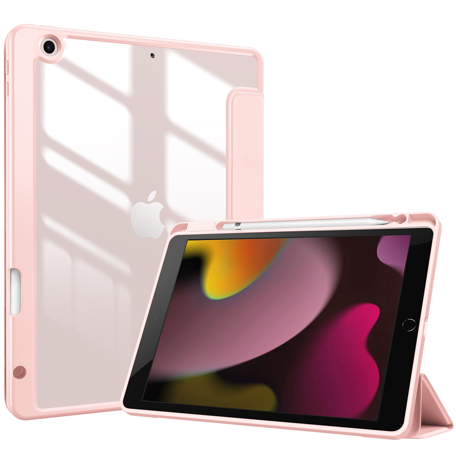 ProCase iPad 9世代 ケース 8世代/7世代通用(2021 2020 2019) iPad 10.2" 対応 ペン収納 耐衝撃 三つ折り スタンド スマートカバー(ピンク)