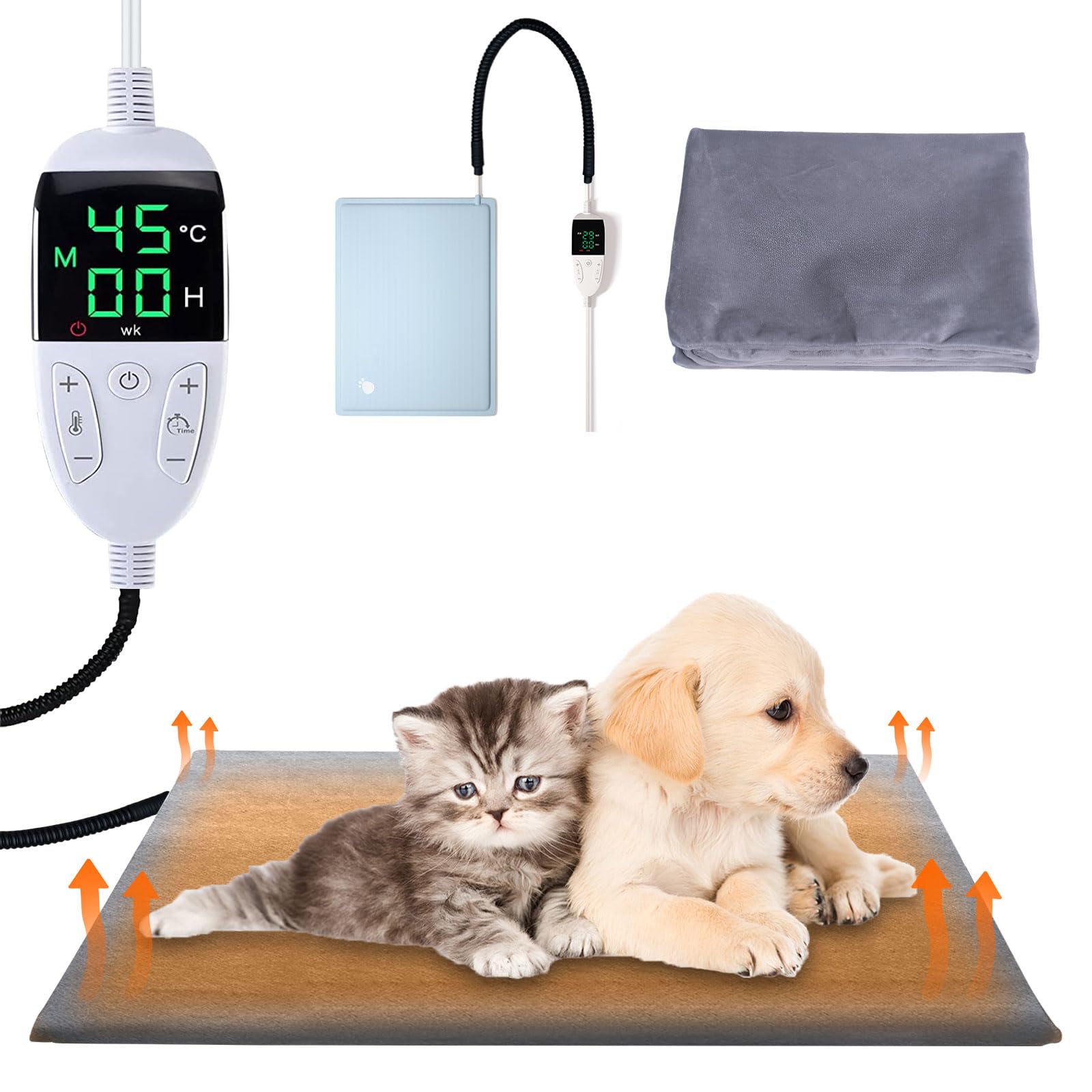ペットヒーター 猫 犬 ペット用ホットカーペット ヒーターマット 温度調節 タイマー機能 Kluso 上質な素材採用 過熱保護 漏電防止 難燃性 カバー 寒さ対策 40*50cm