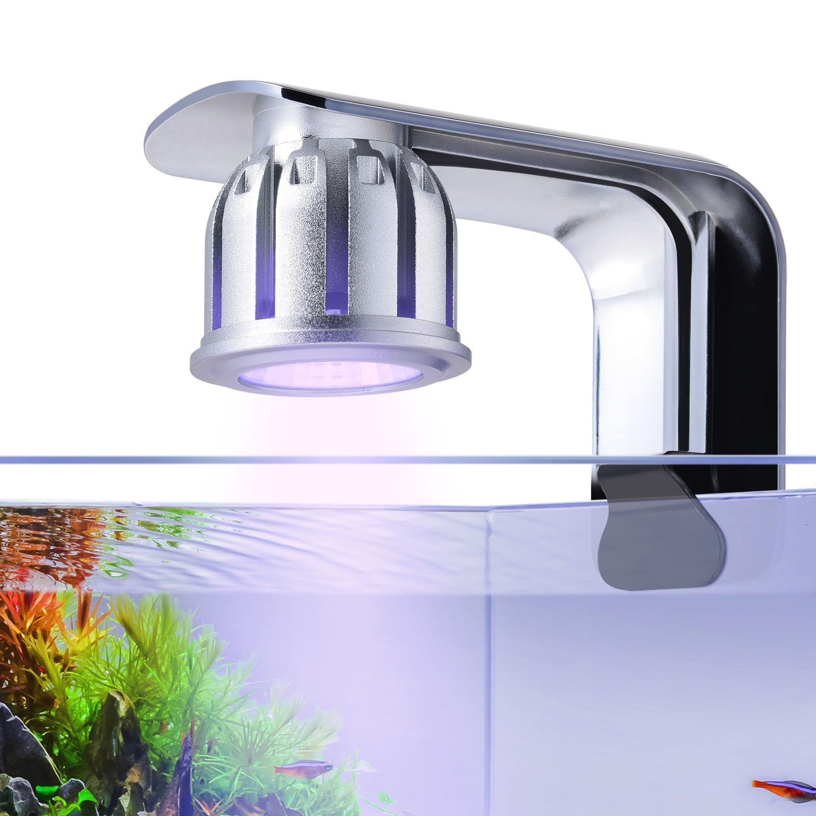 FEDOUR 14cm5Wクリップ水槽LEDライト、タイマー付き調節可能な小型水槽ランプ、3色切り替え可能、5V低圧USBライト、小型水槽照明/水草育成/観賞魚に最適