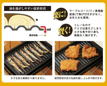 グリル専用焼き魚トレー ワイド マーブルコート【送料無料 メール便出荷】グリル用 魚焼きトレー 魚焼きグリル プレート