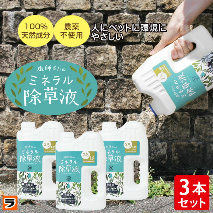 ドリーム 庭師さんのミネラル除草液 2L ×3本セット 除草剤 無農薬 人畜無害 液体 雑草駆除剤 雑草対策 子供やペットにも安心 安全 非農耕地用