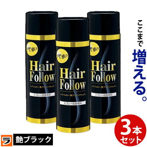 【送料無料】ヘアフォロー ブラック艶プラス 3本セット【正規品】愛されて65万本の増毛スプレー / 生え際やつむじはげ、分け目部分の薄毛をカバーする、薄毛隠しスプレー / 薄毛隠しだけでなく髪のボリュームアップスプレーとしても