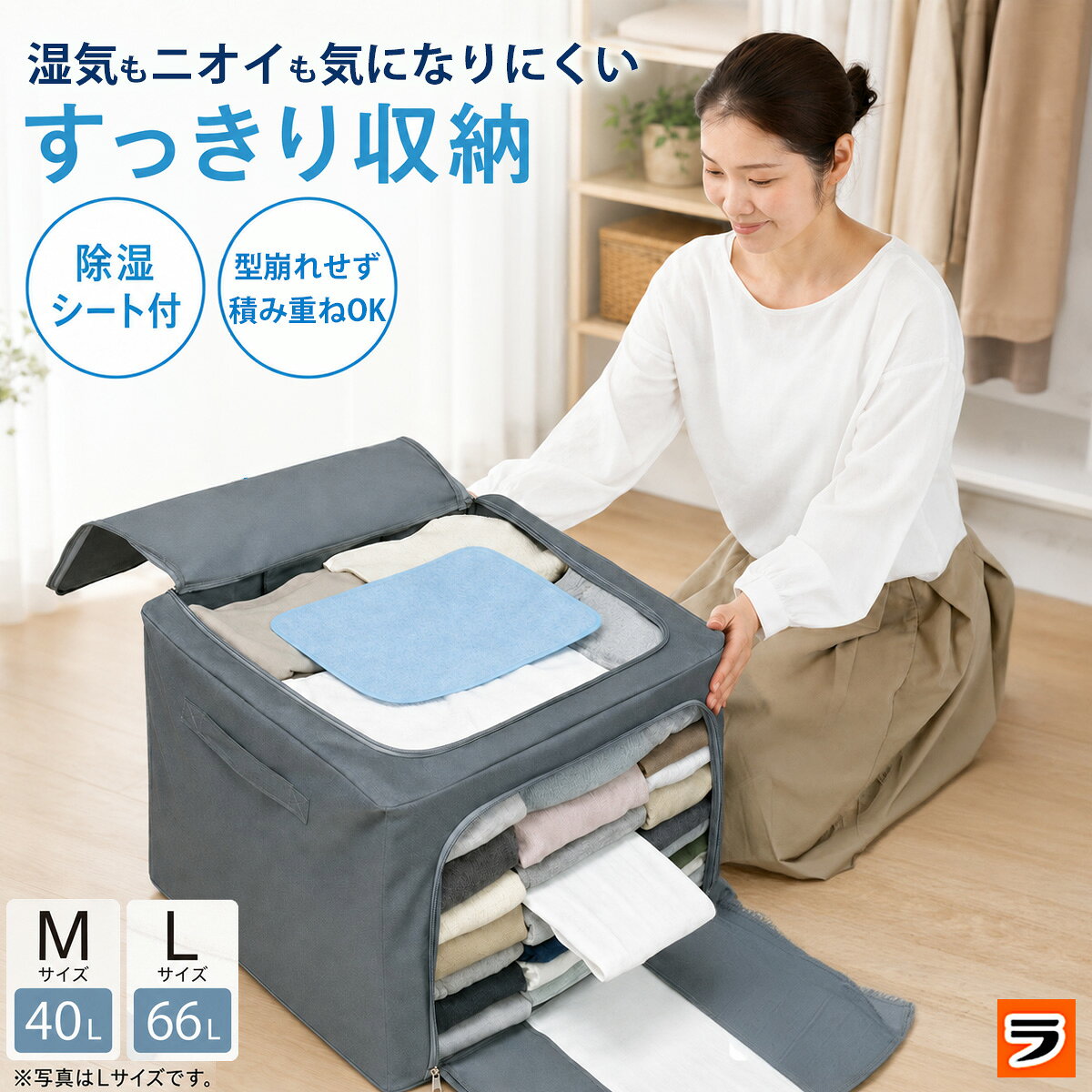 除湿消臭収納ボックスM/L 衣替え 衣類収納 衣類ケース 布 折りたたみ 自立式収納ケース 衣類収納ボックス ぬいぐるみ収納 クローゼット収納ケース 湿気対策 におい 臭い ニオイ
