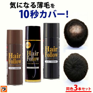 増毛スプレー【送料無料】newヘアフォロー 同色 3本セット【正規販売店】生え際やつむじはげ、分け目部分の薄毛をカバーする、ハゲ隠しスプレー / 薄毛隠しだけでなく髪のボリュームアップスプレーとしても【ポイント消化】