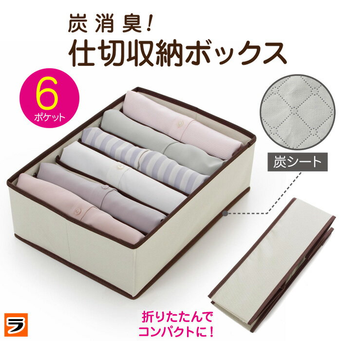 炭消臭 仕切り収納ボックス 6ポケット 衣類 下着 収納 ケース Yシャツ 型崩れ防止 炭収納ケース 布製 不織布 炭収納 チェスト 引き出し 仕切り付き 収納ボックス 折りたたみ 衣装ケース 間仕切り 衣替え 服 小物 ランジェリー 整理 あす楽