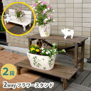 フラワースタンド 2段 ダークブラウン ホワイト 茶色 白 80cm幅 園芸 庭園 ガーデニング 庭 ベランダ バルコニー テラス おすすめ おしゃれ 北欧 幅...