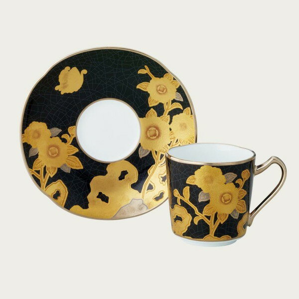 ノリタケ オマージュ コレクション デミタスカップ＆ソーサー（黒絵薔薇文） 送料無料 ブランド 洋食器 高級 おしゃれ かわいい 豪華 モダン 人気 おすすめ 結婚 引き出物 ギフト
