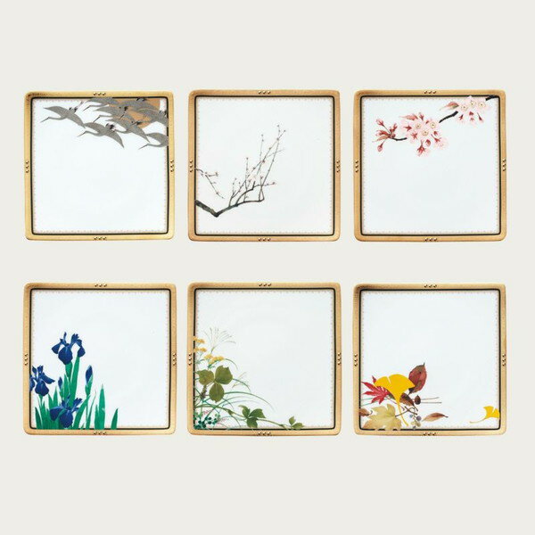 ノリタケ 四季彩舞曲 21cmスクエアプレート揃(絵変り6枚)