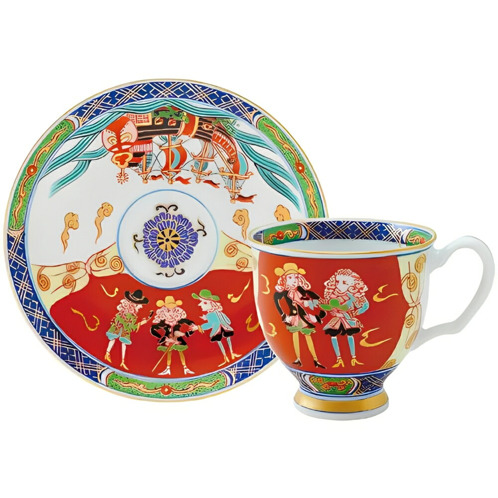 弥左ヱ門 珈琲碗皿 染錦オランダ人　木箱入 送料無料 ブランド 洋食器 高級 おしゃれ かわいい 豪華 モ..