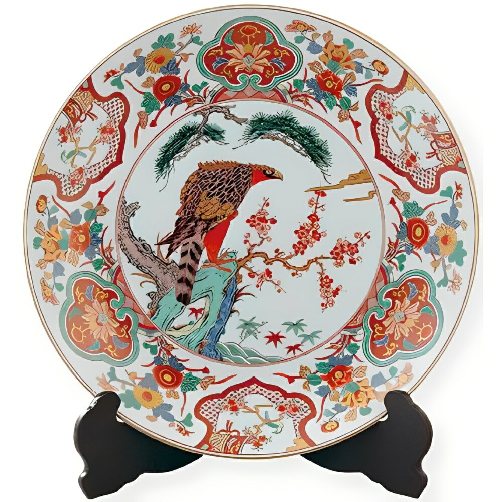 楽天ル・銀座【楽天スーパーSALE期間限定価格】弥左ヱ門 15寸皿 錦鷹　木箱入・皿立付