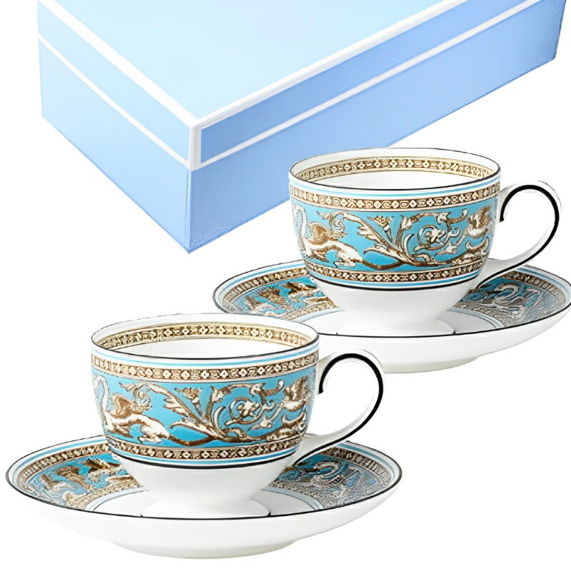 ウェッジウッド WEDGWOOD フロレンティーンターコイズ ティーカップ&ソーサー リー ペア 送料無料 ブランド 洋食器 高級 おしゃれ かわいい 豪華 モ...