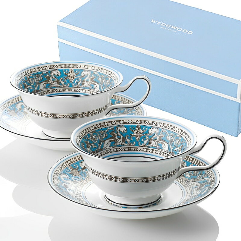 ウェッジウッド WEDGWOOD フロレンティーンターコイズ ティーカップ&ソーサー ピオニー ペア 送料無料 ブランド 洋食器 高級 おしゃれ かわいい 豪華...