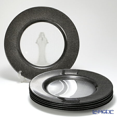 玻璃 - 【P10倍・クーポン】Vetro Felice ヴェトロ フェリーチェ グリッター チャージャープレート 33cm ダークグレイ＆クリア 6枚セット /// ガラス 大皿 丸皿 アンダープレート ホールケーキ 大きめ グレー 透明 おしゃれ キラキラ 33センチ // ギフト プレゼント 記念日 結婚祝い