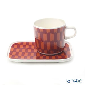 【ポイント10倍】マリメッコ(marimekko) Piekana ピエカナ/ケアシノスリ ダークレッド×オレンジ コーヒーカップ 200ml & プレート15.5×12.5cm セット 北欧 食器 マグカップ おしゃれ かわいい ブランド 結婚祝い 内祝い