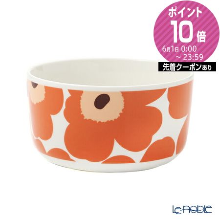 マリメッコ 【6/1クーポン・P10】マリメッコ(marimekko) Unikko ウニッコ／けしの花 ボウル 500ml ホワイト×アプリコット×ダークブラウン 070638-128／21AW 北欧 食器 ブランド 結婚祝い 内祝い 出産内祝い 出産祝い 結婚内祝い