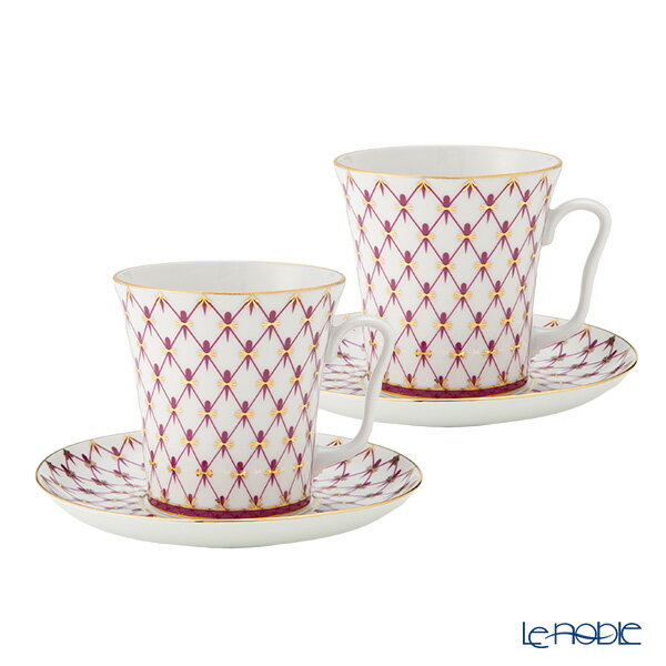 【P10倍・クーポン】ロシア食器 インペリアル・ポーセリン ブルース(ピンクネット) マグ&ソーサーセット 360ml ペア NEW インペリアルポーセリン I...